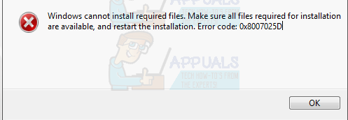 Windows Cannot Install Required Files